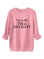 Close-up of pink sweatshirt featuring thick fleece fabric and First of All text print - S / Peach