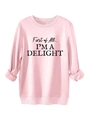 Detail view of the pink fleece sweatshirt featuring ribbed cuffs and a bold slogan - S / Pink