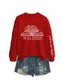 Detailansicht des I'M ALL BOOKED Slogan-Prints und Blumenmusters auf rotem Sweatshirt - S / Rot (Weißer Druck)
