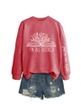 Ensemble sweat rouge avec motif livre et short en jean bleu délavé style décontracté - Rouge (Graphique Blanc)
