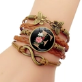 Bracelet multicouche en cuir vintage avec papillon bronze et lettre F fleurie - Lettre F