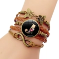 Bracelet multicouche en cuir vintage avec papillon en bronze et breloque lettre J - Lettre J