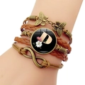 Bracelet multicouche en cuir vintage avec papillons en bronze et breloque lettre D - Lettre P