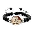 Bracciale elastico con perline nere opache e ciondolo Keep Calm Love Coffee - Tema Amore per il Caffè (JY008109-4)
