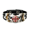 Bracciale in pelle nera Keep Calm and Carry On con ciondolo bandiera britannica - Stile Bandiera Britannica (JY008105-1)