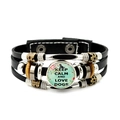 Bracciale punk multistrato in pelle nera con ciondolo in vetro Keep Calm and Love Dogs - Stile Cani (JY008105-3)
