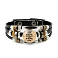 Three-layer black leather bracelet with typewriter 'Keep Calm' theme and wood beads - Typewriter Style (JY008105-5)