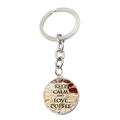 Silver keyring with glass pendant featuring Keep Calm and Love Coffee design - Coffee Theme Style(JY008110-4)