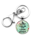 Portachiavi Keep Calm and Love Dogs in argento con strisce blu e decori floreali - Stile Amore per i Cani (XSWX3059-3)