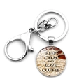 Portachiavi in metallo argentato con ciondolo tondo caffè e scritta Keep Calm and Love Coffee - Stile Chicchi di Caffè (XSWX3059-4)