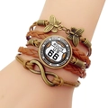 Bracelet multi-rangs en cuir Route 66 avec breloques en bronze vintage pour hommes et femmes - Route 66 Carte des États (JY008186-4)