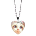 Collana a cuore argento con ciondolo gatto con corona e gemma per donne - Illustrazione Principessa Gatto Bianco con Corona (JY008167-8)