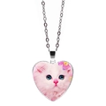Collana con ciondolo a cuore carino con gatto rosa e catena in metallo argentato - Gatto Cartone Animato Rosa Morbido e Carino (JY008167-10)