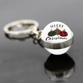 Christmas keychain featuring silver ring and double-sided glass pendant with holiday design - Leopard Plaid Christmas Baubles (JY008175-2)