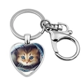 Hartvormige zilveren sleutelhanger met een schattige oranje kitten met blauwe ogen hanger - Blauwogig oranje kittentje(JY008169-1)