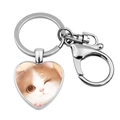 Schattige hartvormige sleutelhanger met oranje en witte kat en zilveren metalen haak - Oranje-witte kat illustratie(JY008169-4)