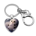 Cute heart-shaped silver keychain featuring a cat and panda illustration on white background - Cat and Panda Hugging Illustration(JY008169-5)