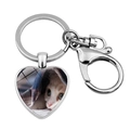Silver heart keychain pendant featuring a cute ginger cat photo on white background - Kitten under Blanket(JY008169-6)