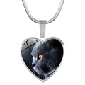 Silberne Herzanhänger-Halskette mit Britisch Kurzhaar Katze an einer Schlangenkette - Graue Britisch Kurzhaar Profil Stil (JY008168-11)