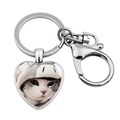 Silver heart keychain with a cute kitten in a pig hoodie photo on a white background - Cat in Pig-ear Hoodie(JY008169-14)