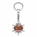 Silver snowflake keychain with cozy winter cabin and red truck scenic pendant - Red Truck Cabin (JY008220-7)