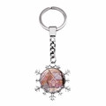 Silver snowflake keychain with pink snow house and Christmas tree pendant - Pink Dreamy Cabin (JY008220-9)