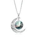 Silver hollow moon pendant necklace featuring a colorful aurora borealis micro landscape - Aurora Snow Mountain Micro Scenery (JY008214-4)