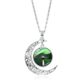 Silver hollow moon pendant necklace featuring a circular aurora northern lights design - Aurora Island Scenery (JY008214-5)