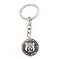 Porte-clés vintage Route 66 en alliage avec logo de l'autoroute US sur fond blanc pur - Panneau Routier Rétro avec Anneau d'États (JY008196-4)