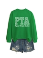 Détail de l'imprimé léopard PTA Physical Therapist Assistant sur sweat vert à manches longues - S / Sweat-shirt Vert Herbe (Graphique Blanc)