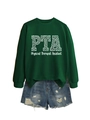 Détail du lettrage PTA Physical Therapist Assistant avec imprimé léopard sur sweat-shirt vert - Sweat-shirt Vert Foncé (Texte Blanc)