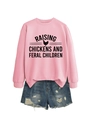 Tenue à plat comprenant un sweat rose à message et un short en jean bleu délavé - S / Rose (Texte Noir)
