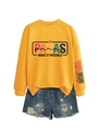 Detail of yellow cotton sweatshirt with PARAS chest print and motivational sleeve text - Yellow (Black Graphic)