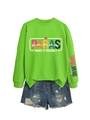 Green PARAS printed sweatshirt set with distressed denim shorts displayed on white background - Fluorescent Green (White Graphic)