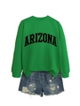 Détail du tissu du sweat vert Arizona et gros plan sur le lettrage noir imprimé - S / Vert Herbe (Police Noire)