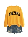 Flat lay of yellow Arizona print sweatshirt paired with distressed denim shorts - S / Yellow (Black Font)