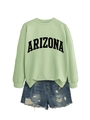 Detail of Arizona print sweatshirt in mint green with distressed denim shorts - S / Olive Green (Black Font)