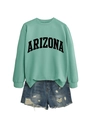 Detail of mint green Arizona sweatshirt with ribbed cuffs and frayed denim shorts - S / Light Green (Black Text)