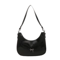 Minimalist black patent leather baguette bag with silver metal bow detail - Black