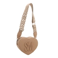 Khaki heart-shaped crossbody bag with embossed SM logo and woven shoulder strap - Embossed Letters Khaki / Khaki