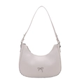 Chic light beige crescent hobo shoulder bag with elegant silver metallic bow detail - White
