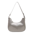 Silver crescent underarm bag in metallic PU leather with metal bow detail - Silver