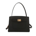 Elegant black Saffiano leather handbag with gold twist lock and adjustable strap - Black