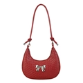 Urban red crescent shoulder bag featuring woven leather and silver metal bow detail - Red
