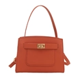Minimalist terracotta square handbag with cross-grain texture and golden twist lock - Brown