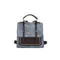 Piccolo zaino quadrato in denim blu e pelle marrone con chiusura a patta e cinghie - Blu