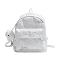 Sac à dos blanc matelassé avec broderie de nœuds colorés et breloque lapin en peluche - Blanc Grand Avec Pendentif