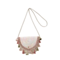 Sac bandoulière tissé bohème avec pompons roses et verts et motifs ondulés - Rose