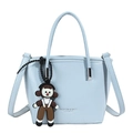 Light blue PU leather bucket bag with top handle and a cute cartoon charm pendant - Blue with Pendant