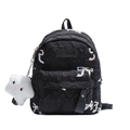 Black quilted backpack with embroidered sequin bow and white plush cloud charm - Black Small Without Pendant